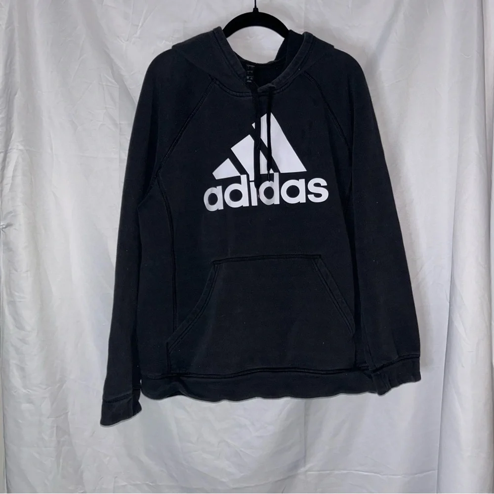 Adidas Hoodie 3 Stripes Pullover Drawstring Jacket Long Sleeve Black White Large